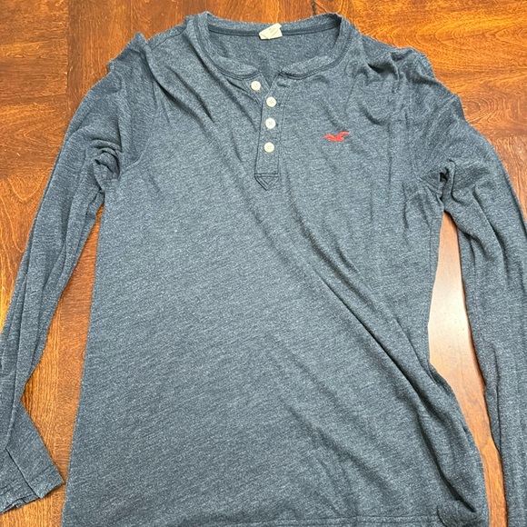 Mens Hollister navy 1/4 button up long sleeve shirt - Picture 1 of 2